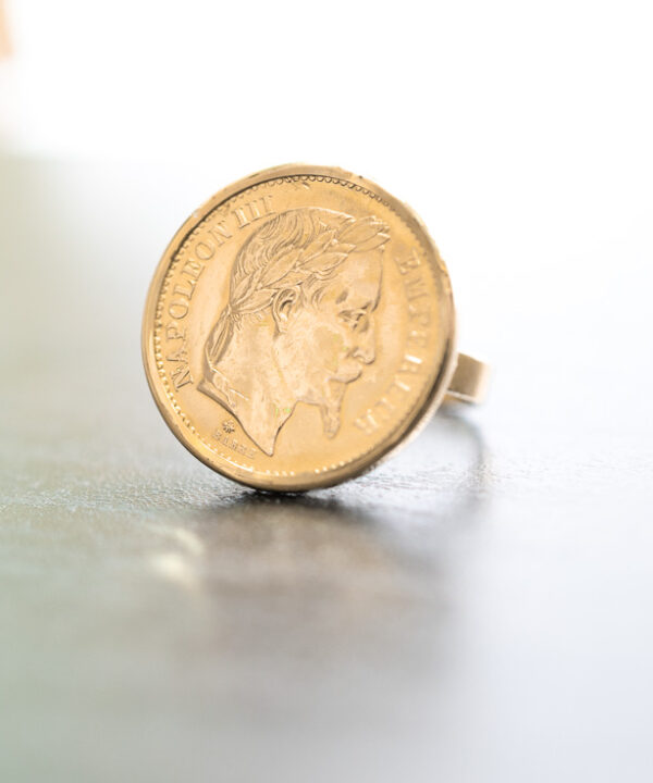 Bague pièce en or 18 carats – 20 francs Napoléon III – Modèle 18